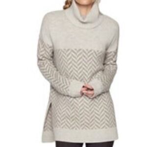 Athleta Wool & Cashmere Blend Gray & Tan Soft Print Long Sleeve Knit Sweater XS
